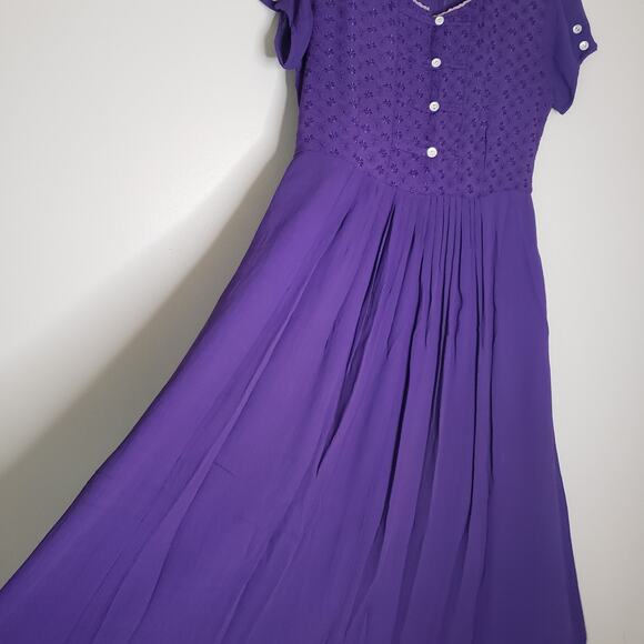 Vintage Dresses & Skirts - Vintage Purple Rayon Short Sleeve Maxi Dress Flowy Cottage Core Size 8P